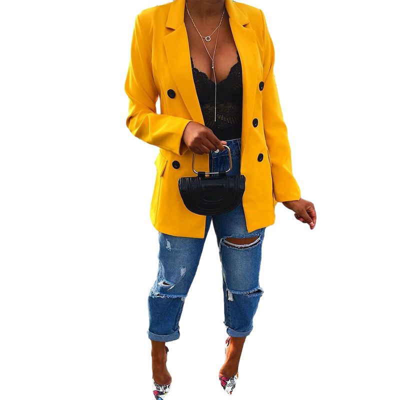 Chaqueta de traje de largo medio con doble botonadura y nueva moda para mujer_voghion.com