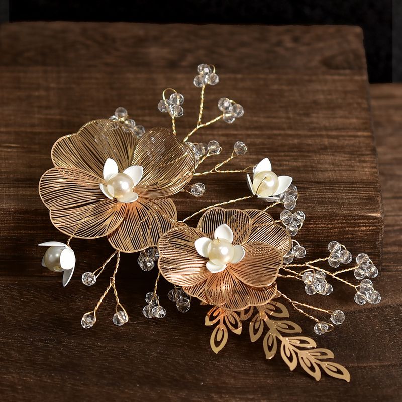Svatební čelenka Ručně vyráběné měděné okvětní lístky Pearl Edge Clip vlasový doplněk Krásné svatební oblečení Příslušenství k čelenkám_voghion.com