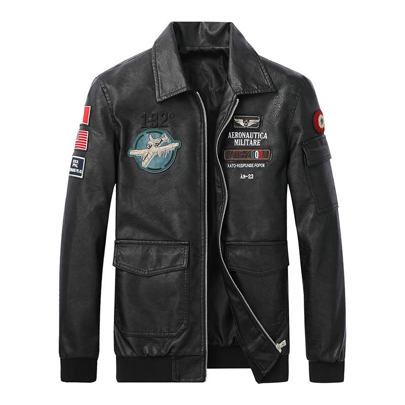 Herren Leder Herrenmode Lederjacke Fliegeranzug Herren Revers Freizeitmantel_voghion.com
