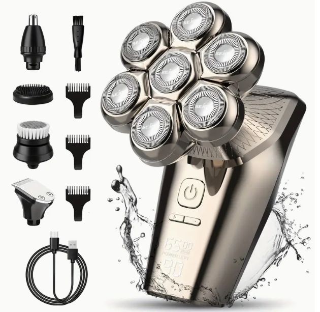 7D Magnetic 7-Blade Electric Shaver For Men, 3-Speed Adjustable, Wet/Dry Waterproof Shaving & Head Shaving, 60+ Min Runtime_voghion.com