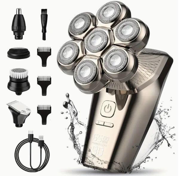 7D Magnetic 7-Blade Electric Shaver For Men, 3-Speed Adjustable, Wet/Dry Waterproof Shaving & Head Shaving, 60+ Min Runtime_voghion.com