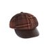 Women's Red Plaid Wool Octagonal Hat Leather Beret_voghion.com