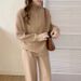Women's High-Neck Half-Zip Sweater Set – Ribbed Knit Two-Piece Outfit – Oversized Loungewear (One Size Fits S-L)_voghion.com