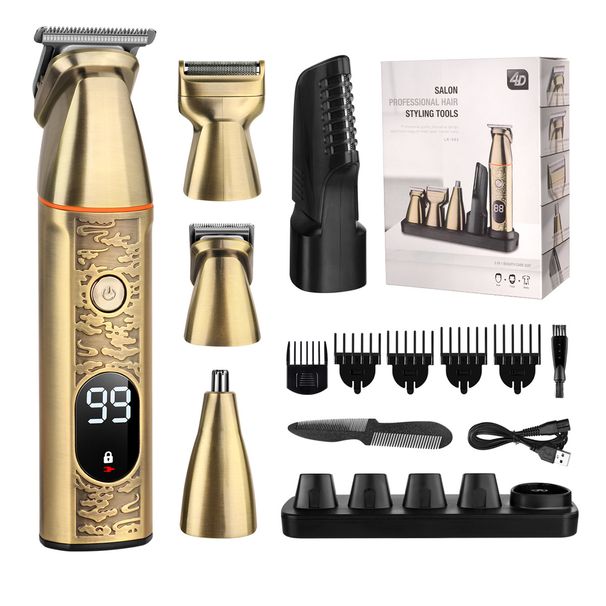 Kit tagliacapelli e regolabarba professionale senza fili - Rasoio elettrico ricaricabile con display LCD, motore silenzioso da 45 dB_voghion.com