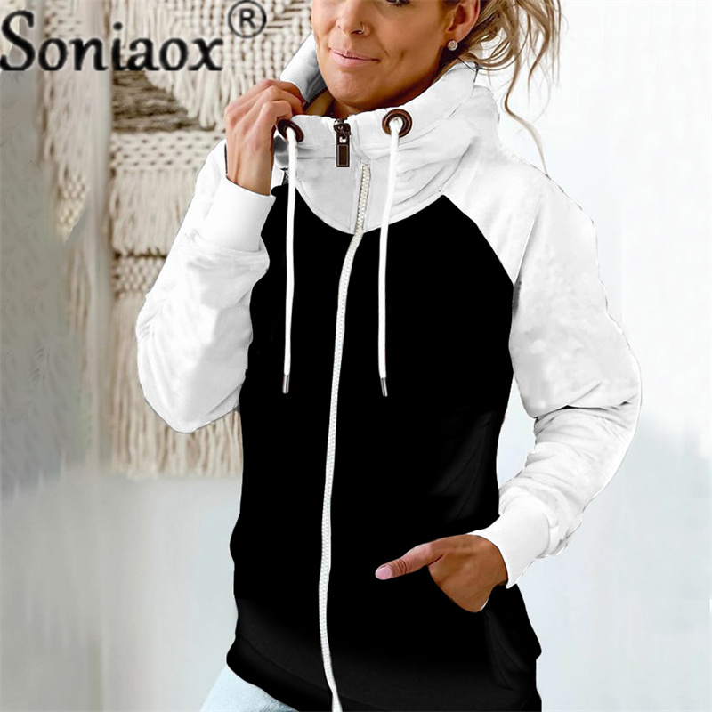 Felpa casual a blocchi di colore Felpe con zip da donna Cardigan a maniche lunghe Felpe con cappuccio larghe Cappotti Giacche_voghion.com