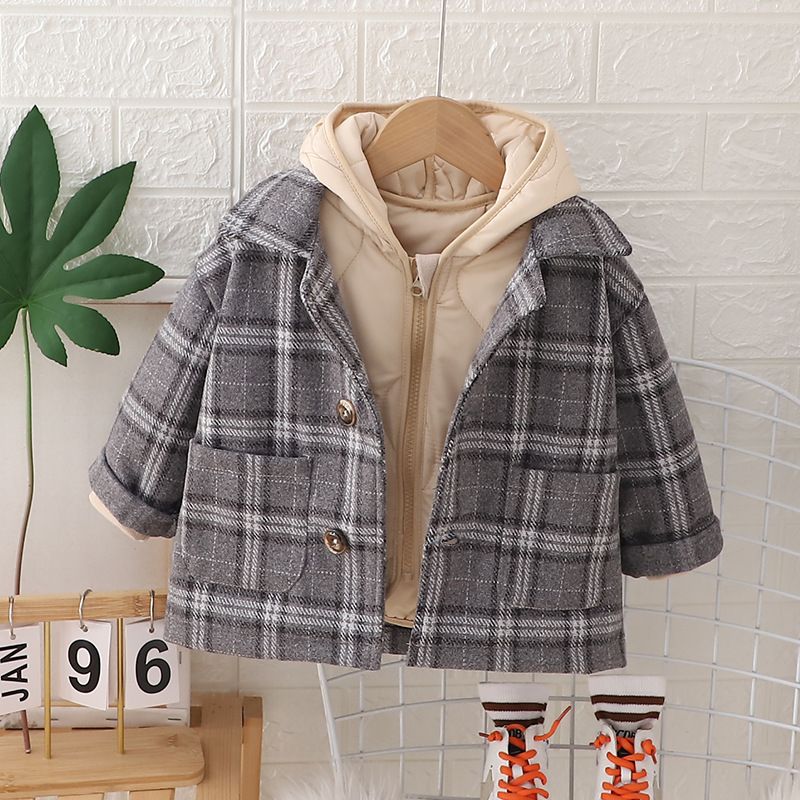 Korean version autumn winter new thick cotton clothes for male and female children's clothing plaid jacket with plush_voghion.com