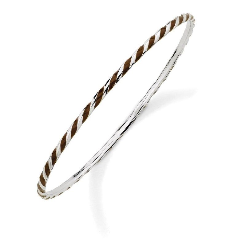 Sterling Silver Stackable Expressions Twisted Brown Enamel Bangle_voghion.com
