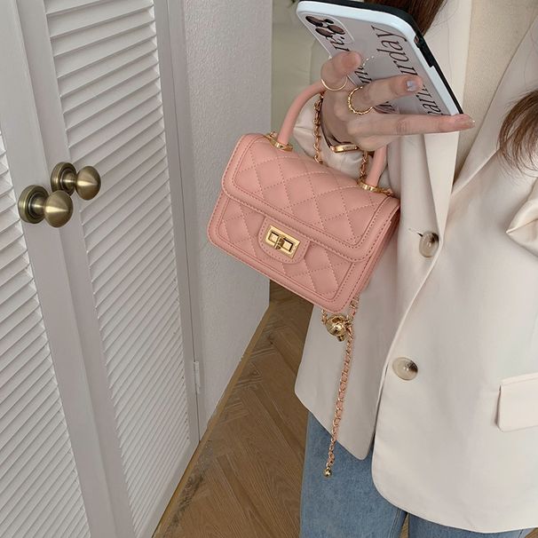 Bolso bandolera de un solo hombro con cadena Lingge, pequeño, fragante y cuadrado, versátil, a la moda para mujer_voghion.com