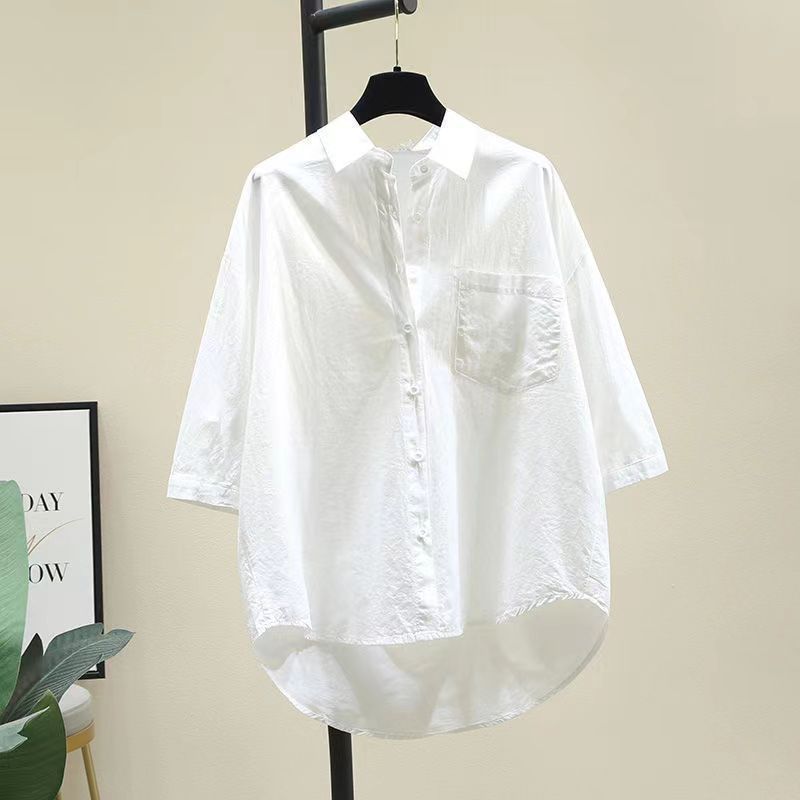 Kadın Giyim Sarı Basit Bahar Ve Yaz İnce Pamuklu Kısa Kollu Gömlek Moda Gevşek Orta Ve Uzun Tek Cepli Hırka Gömlek_voghion.com