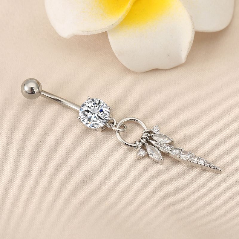 Bauchnabelpiercing mit Diamantquaste - Edelstahl-Körperpiercing mit eingelegtem Zirkonium_voghion.com