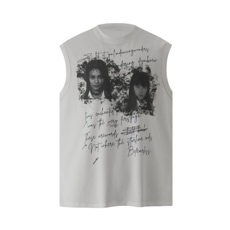Herrenbekleidung Retro-Trend Männer und Frauen Sommer Street Style Charakter Thema Design Herren ärmelloses T-Shirt Weste_voghion.com