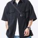 Abbigliamento da uomo taglie forti, camicia a maniche corte, giacca casual ampia con due tasche._voghion.com