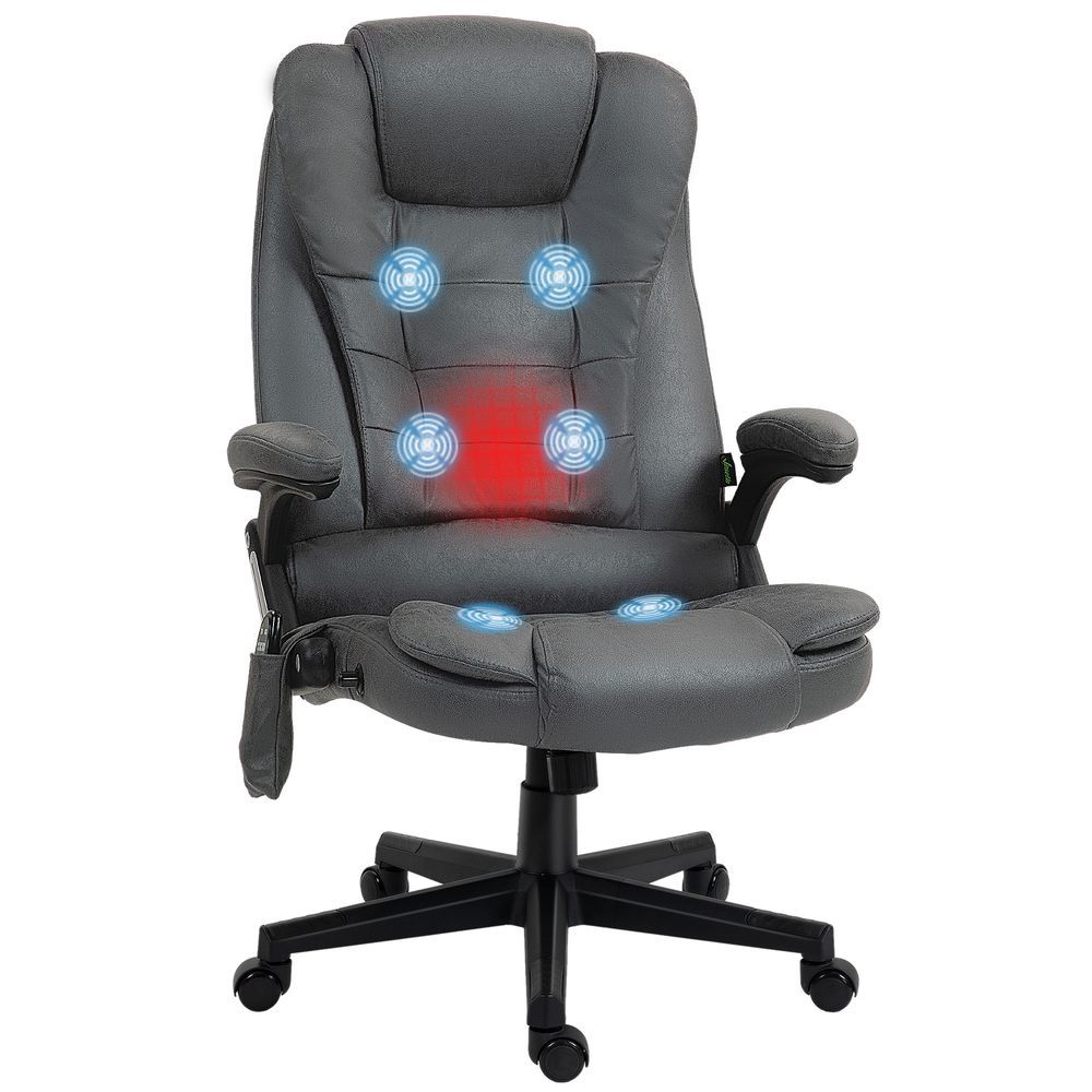 HOMCOM 6 Point Vibrating Massage Office Chair With Heat, Microfiber High Back Executive Office Chair With Reclining Backrest, Padded Armrests And Re_voghion.com