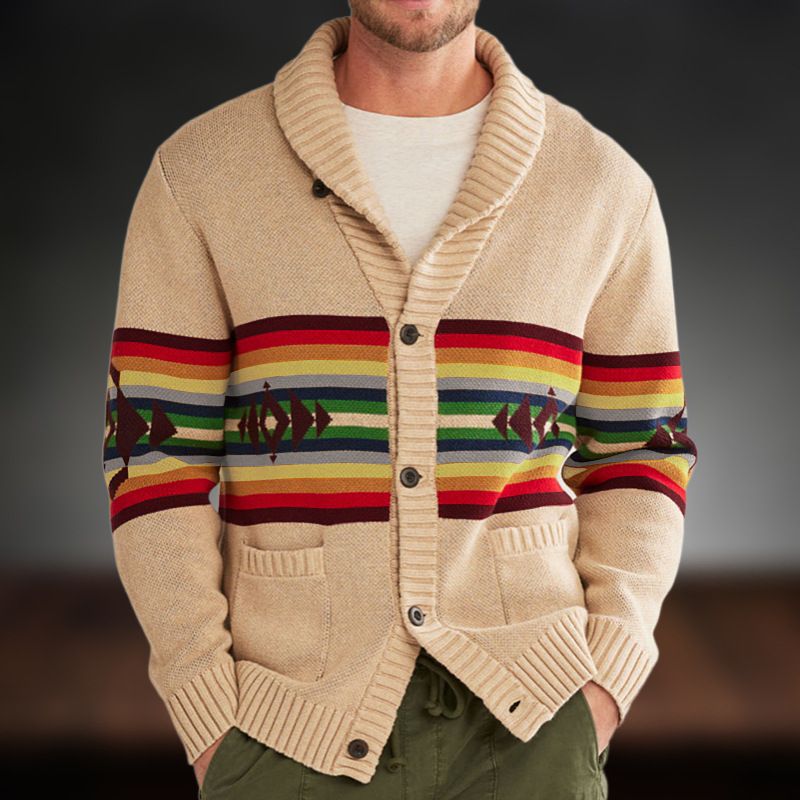 Pull jacquard rayé pour hommes, avec cardigan à revers épais et veste en laine, nouvelle collection automne hiver SY0202_voghion.com