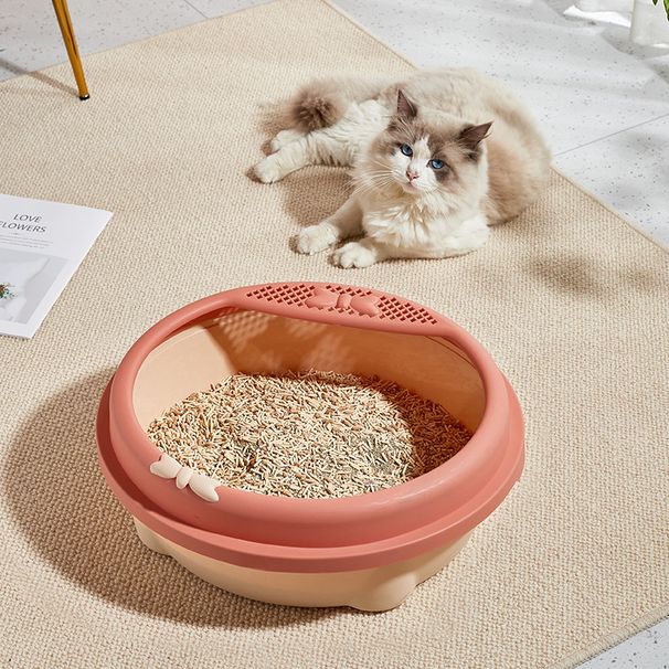 Runde, neue, halbgeschlossene Katzentoilette für erwachsene Katzen und Kätzchen mit offenem Schleifendesign und Spritzschutz für Katzentoilettenzubehör_voghion.com