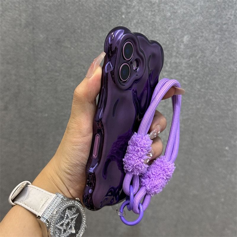 3D grumbaina viļņveida malas pārklājuma triecienizturīgs maciņš iPhone 16 15 14 13 12 Pro Max 16 Plus 11 modes plīša aproces siksniņas pārvalks_voghion.com