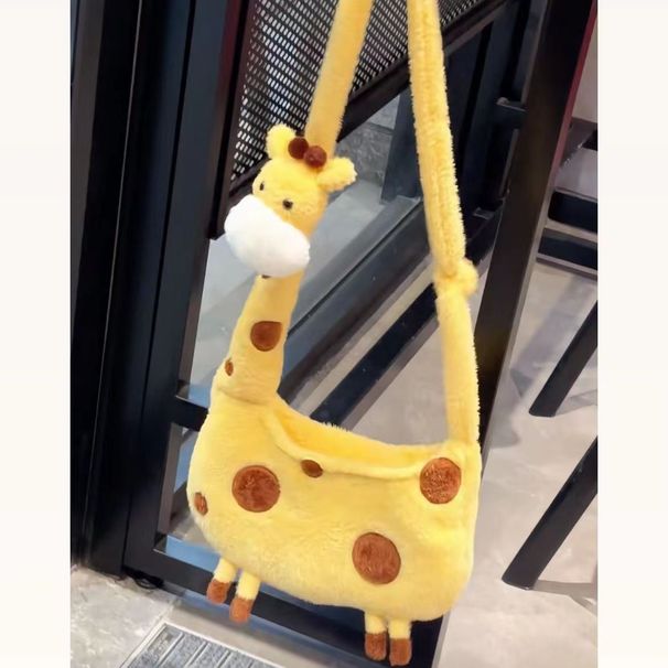 Versione coreana, carina, giraffa, peluche, cartone animato, borsa a tracolla, stile foresta, borsa a tracolla a forma di cuore per ragazza, regalo_voghion.com