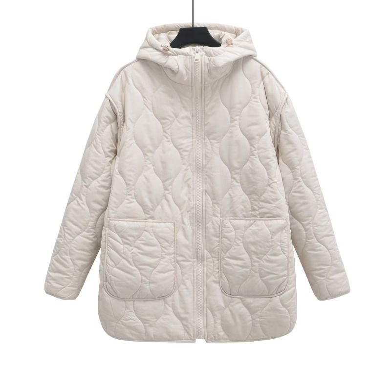 Giacca lunga trapuntata idrorepellente da donna Autunno Inverno Collo alto Maniche lunghe Orlo Spacchetti laterali Giacca con cappuccio e zip Cappotto Top_voghion.com