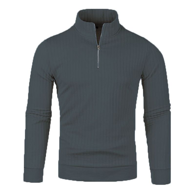 Maglione da uomo con collo alto, casual, a coste, leggero, con cerniera a un quarto, in maglia a costine_voghion.com