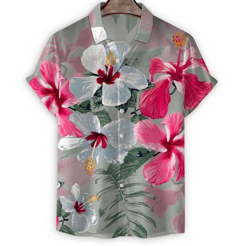 Hawaiihemd mit Blumen-3D-Druck für Herren, Sommerurlaub, Blumenmuster, kurze Ärmel, übergroße T-Shirts, coole Street-Knopf-Reversbluse_voghion.com