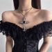 Collana con croce scura, esagerata, lunga, dolce, cool, punk, versatile, accessorio per catena della clavicola_voghion.com