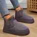 Plus Round Toe Slip-On Snow Boots For Women Size 44 Thick Sole Elastic Band Fleece-Lined Cotton Shoes_voghion.com
