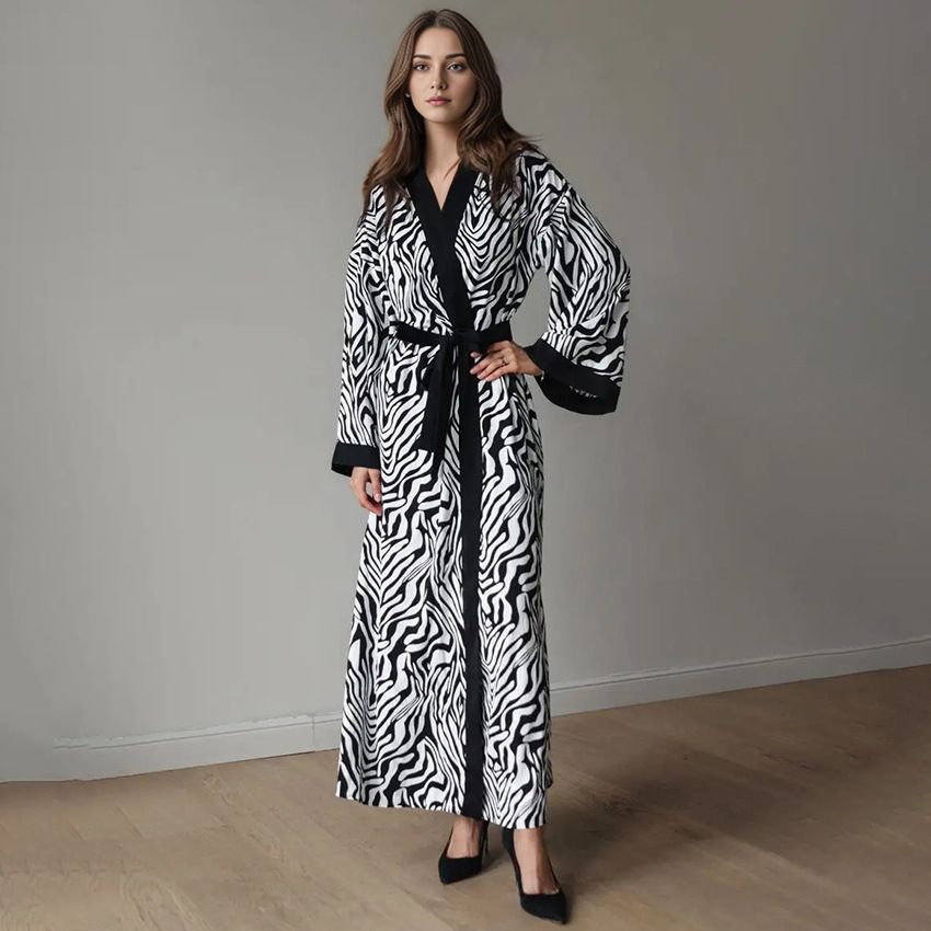 2024 Wildberries Autumn Printed Zebra Pattern Comfortable and Fashionable Light Luxury Sleeping Robe Home Clothing_voghion.com