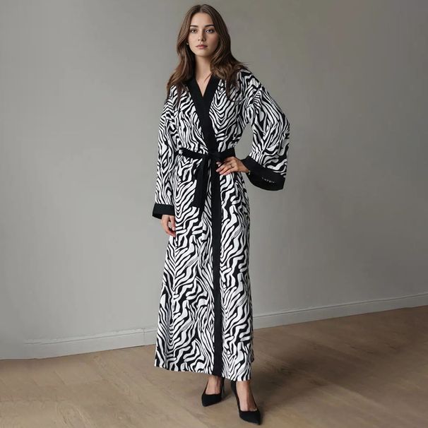 2024 Wildberries Autumn Printed Zebra Pattern Comfortable and Fashionable Light Luxury Sleeping Robe Home Clothing_voghion.com