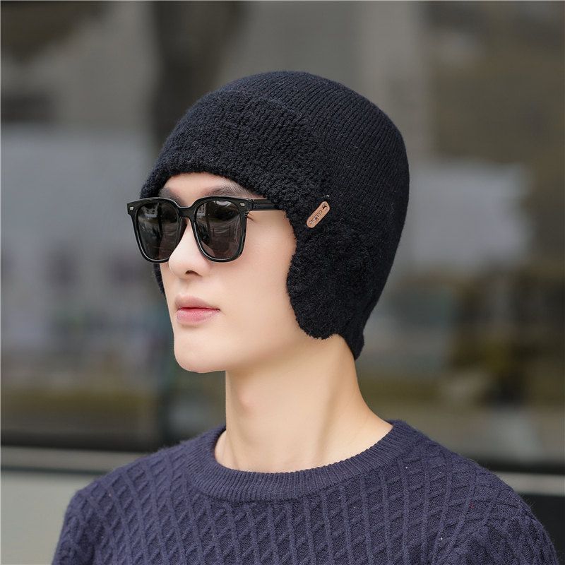 Men's new plush woolen wih dual color ear proecion hick kni auumn winer pullover ha, men's and women's skiing_voghion.com