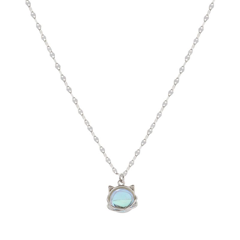Collar de plata esterlina VENUS con diseño de gato Aurora, temperamento femenino, dulce piedra lunar, planeta maullido, cadena de clavícula_voghion.com