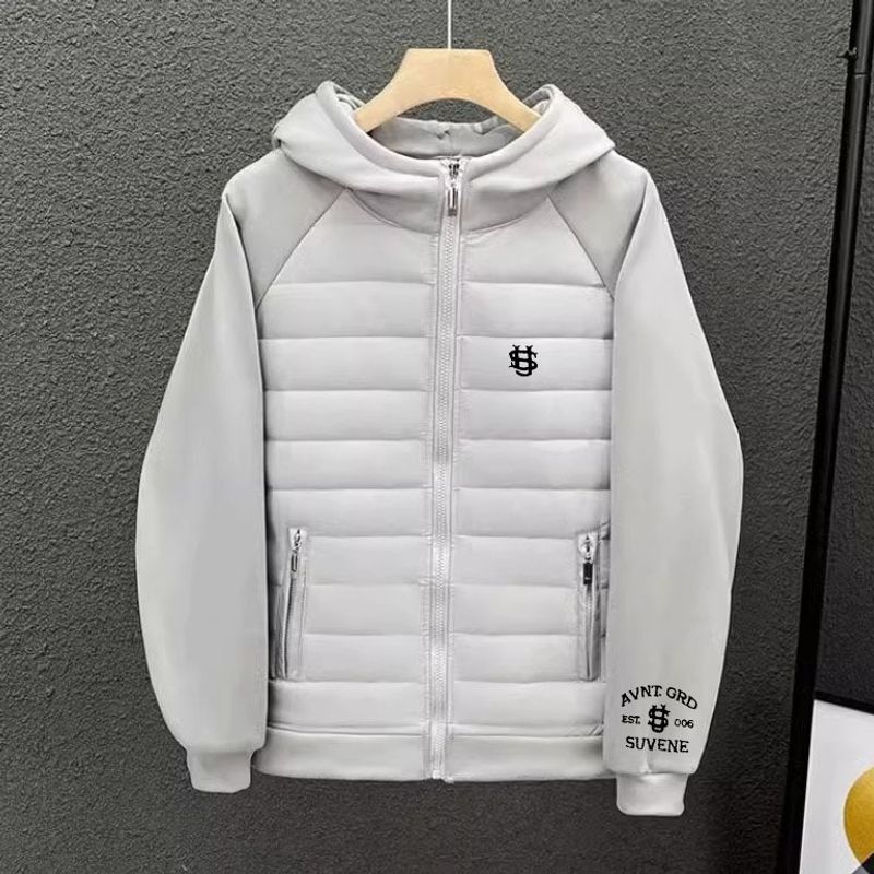 ​​Herren-Streetwear-Pufferjacke mit Kapuze – Pariser Buchstabendruck, Slim-Fit-Polyestermantel (S-3XL, Weiß/Hellgrau/Schwarz)​​_voghion.com