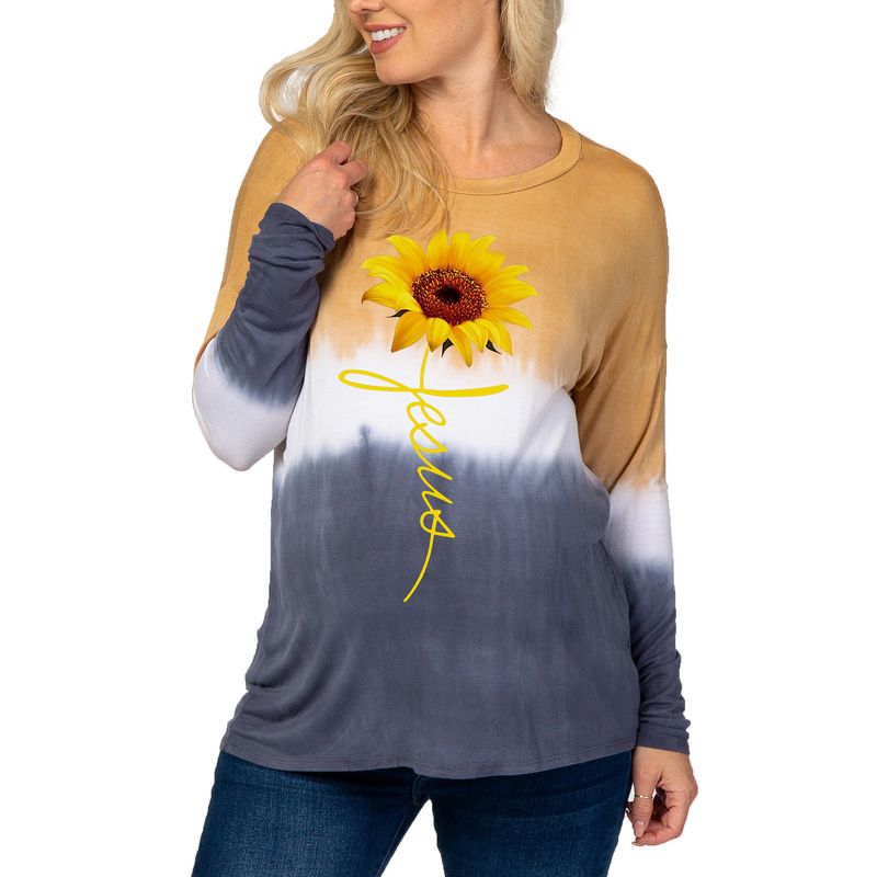 2024 New Pregnant Women's Tie Dyed Gradual Color Changing Flower Print Skincare Long sleeved T-shirt_voghion.com