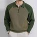 "Men's Contrast Collar Semi-Zip Polo Sweater – Oversized Knit Pullover With Raglan Sleeves, Machine Washable (5 Sizes, Green/Black/White)"_voghion.com