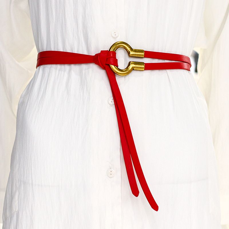 Cintura in pelle di vacchetta casual e versatile da donna di nuova vendita abbinata a una cintura annodata in pelle vintage alla moda_voghion.com