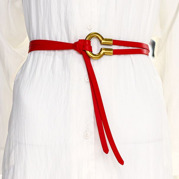 Cintura in pelle di vacchetta casual e versatile da donna di nuova vendita abbinata a una cintura annodata in pelle vintage alla moda_voghion.com