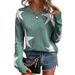 Cozy Oversized Knit Sweater Women's Casual Pullover With Star Print, Round Neck Long Sleeve Top For Winter_voghion.com