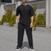 "Men's Waffle Knit Short Sleeve Set – Breathable Loose Fit Crew Neck T-Shirt & Casual Pants (Black/Grey/Khaki/Green, Sizes S-XXXL)"_voghion.com