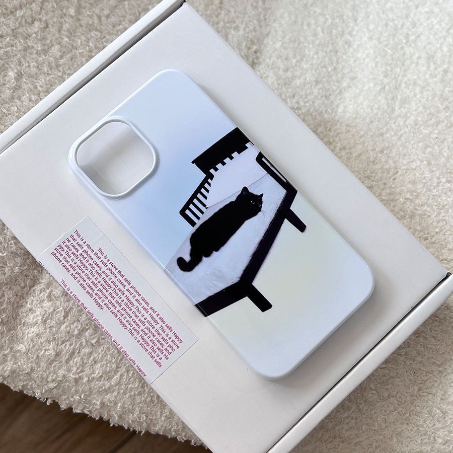 Svart katt och säng 16" telefonskal till iPhone 15/14" film 13" nisch 12" Cromax hårt 11" nytt XS8"_voghion.com