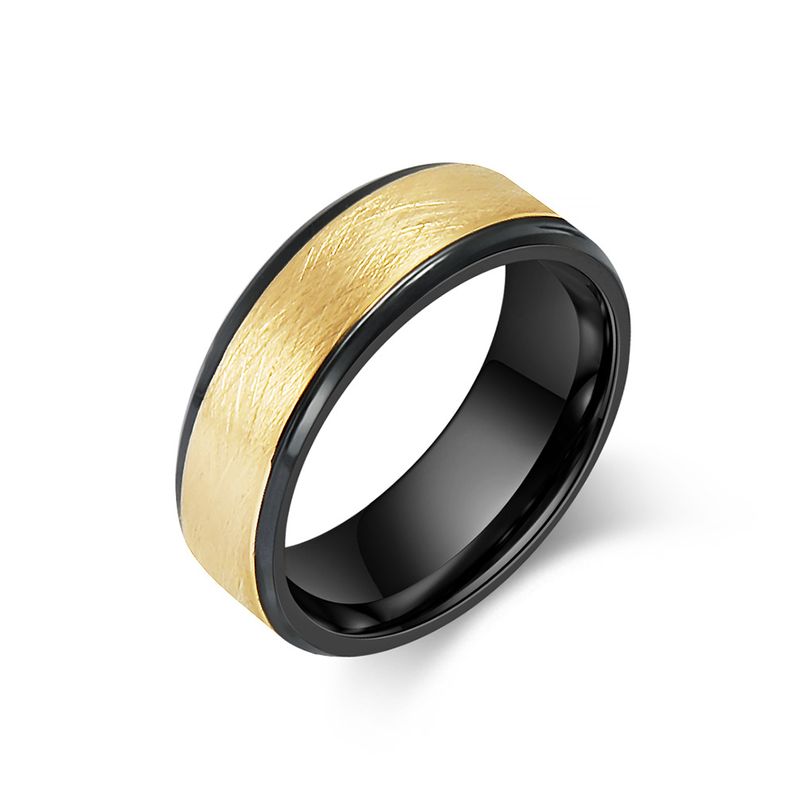Carbide Steel Matte Brushed Two Color Ring Men's Light Style Tungsten Gold Index Finger Hand Jewelry_voghion.com