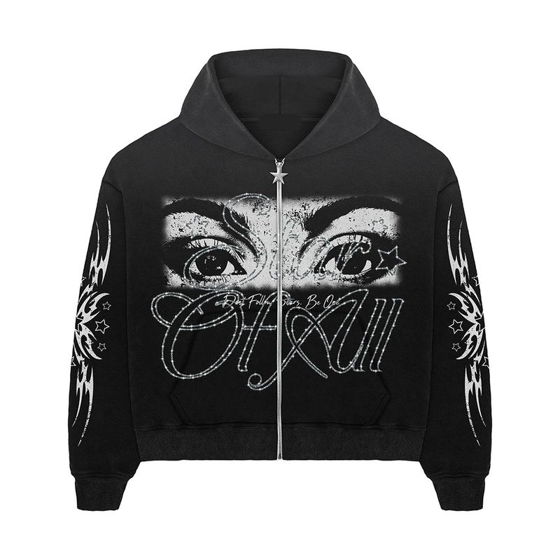 Felpa con cappuccio streetwear retrò con stampa grafica e strass - Pullover oversize unisex, estetica dark ispirata agli anime, maniche lunghe in misto cotone_voghion.com