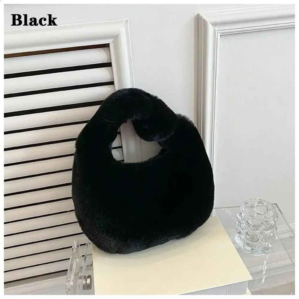 Borse a mano in pelliccia da donna, piccole borse a mezzaluna, calde e morbide, borse da polso alla moda in pelliccia con manico corto, graziose borsette portamonete da donna_voghion.com