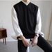 Men's Sleeveless Knit Sweater Vest - Oversized Crewneck Pullover For Spring & Fall - Thickened Casual Layering Piece_voghion.com