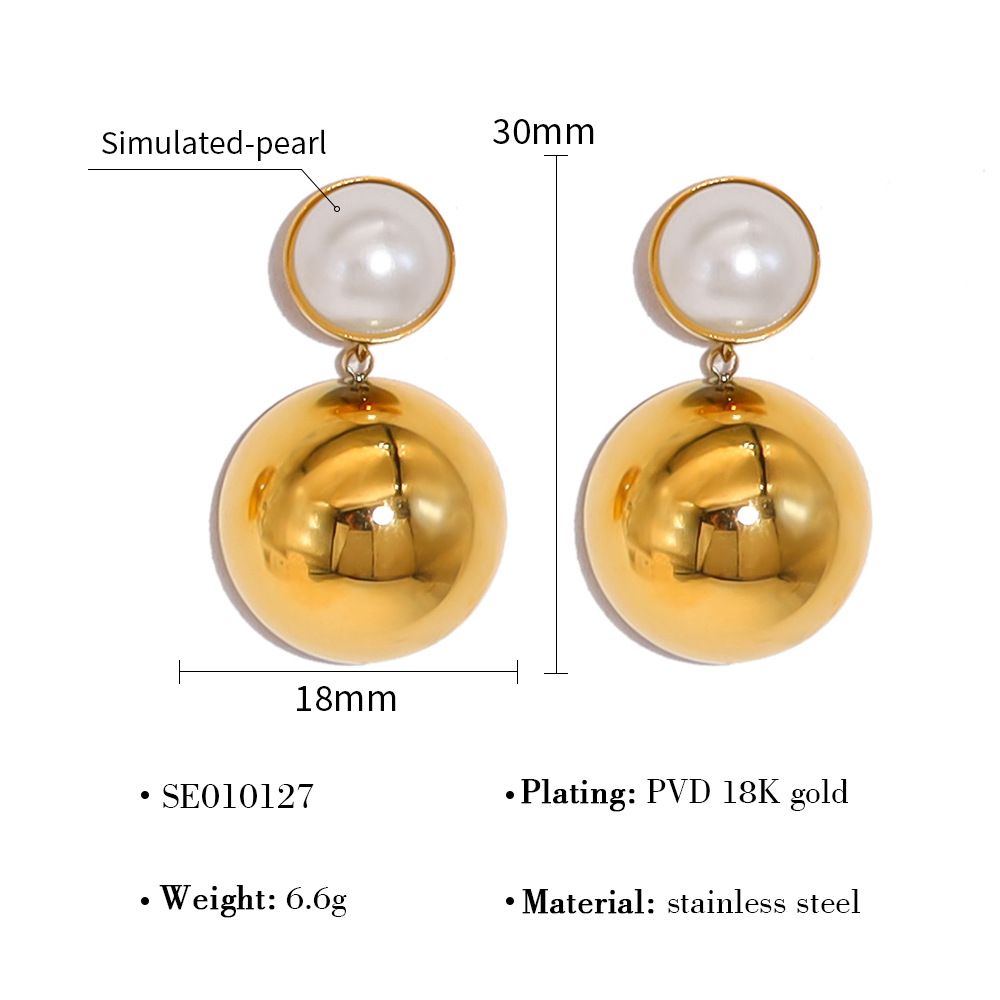 Women's Jewelry Personality Trend Gold Stainless Steel Hemisphere Water Drop Pendant Earrings Jewelry_voghion.com