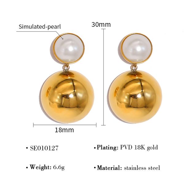 Women's Jewelry Personality Trend Gold Stainless Steel Hemisphere Water Drop Pendant Earrings Jewelry_voghion.com