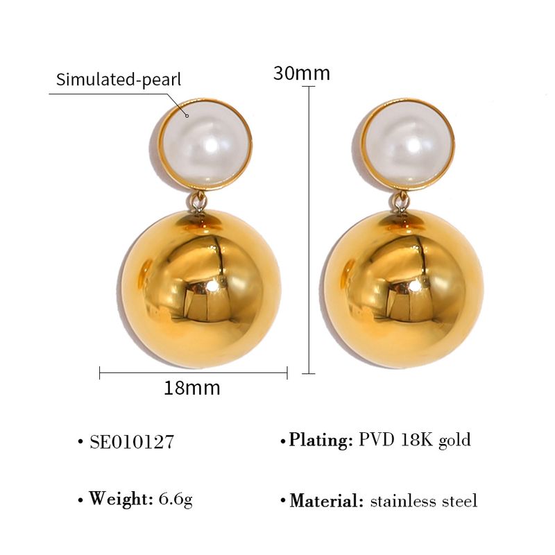 Damenschmuck Persönlichkeit Trend Gold Edelstahl Halbkugel Wassertropfen Anhänger Ohrringe Schmuck_voghion.com