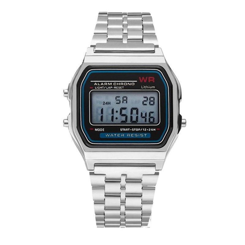 WR No Mark F91W Sports Children's Electronic Metal Multi-function Luminous Alarm Clock Steel Band Watch Dial_voghion.com