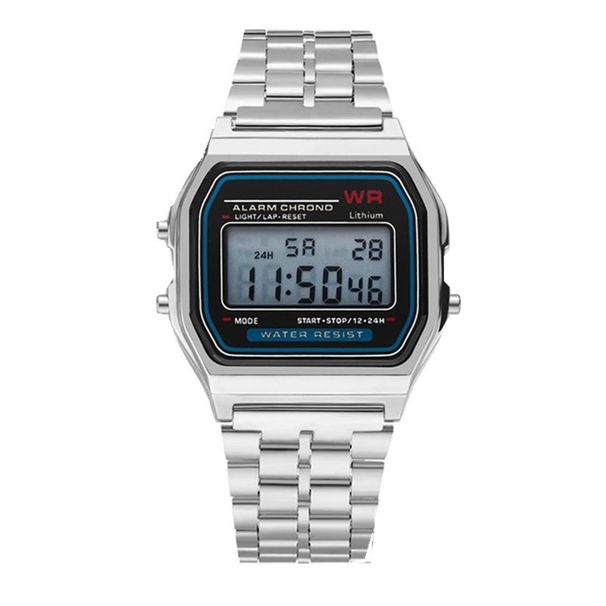 WR No Mark F91W Sports Children's Electronic Metal Multi-function Luminous Alarm Clock Steel Band Watch Dial_voghion.com