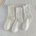 Socks women's spring, summer and autumn models of mid-calf socks cotton bottom solid color stacked socks Japanese lace stockings_voghion.com