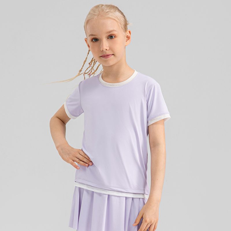 Ropa deportiva de manga corta para niña con sensación de nube, agradable para la piel, con estampado colorido, fresca, de secado rápido, para yoga, camisetas holgadas para correr_voghion.com