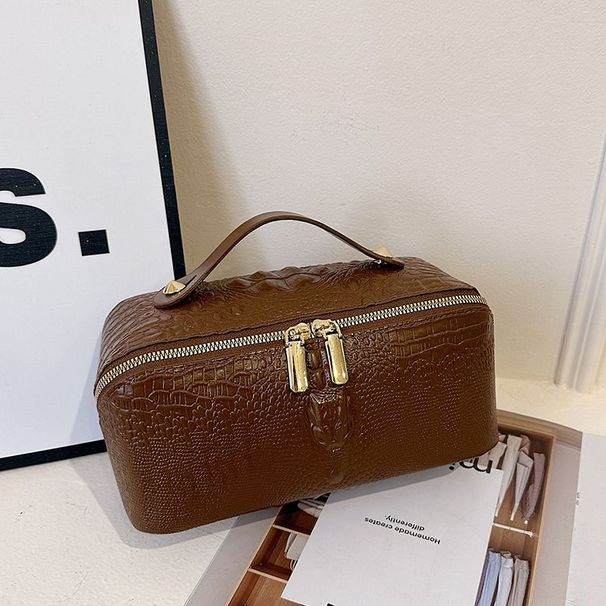 New Large Capacity High Aesthetic Travel Portable Cosmetic Organizer Crocodile Pattern Unisex Makeup Bag_voghion.com